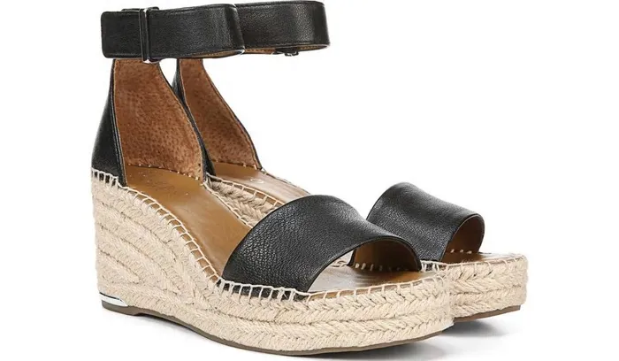 Spadrilles Women Franco Sarto Franco Clemens Espadrille Wedge Sandal Black Leather