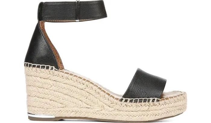 Spadrilles Women Franco Sarto Franco Clemens Espadrille Wedge Sandal Black Leather