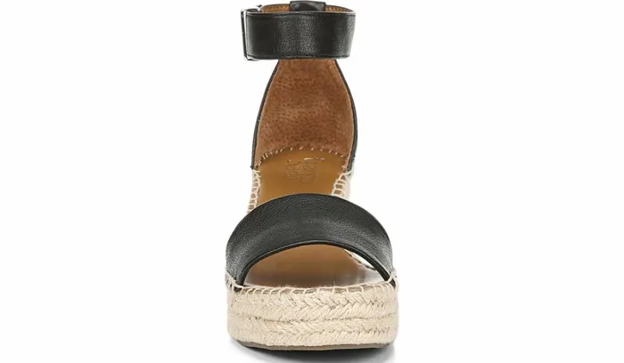 Spadrilles Women Franco Sarto Franco Clemens Espadrille Wedge Sandal Black Leather