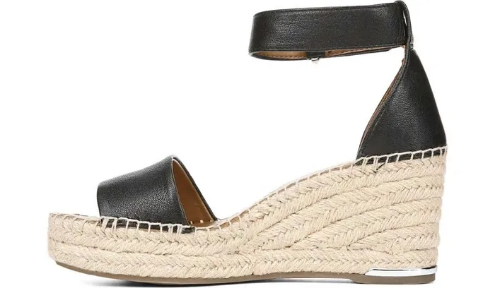 Spadrilles Women Franco Sarto Franco Clemens Espadrille Wedge Sandal Black Leather