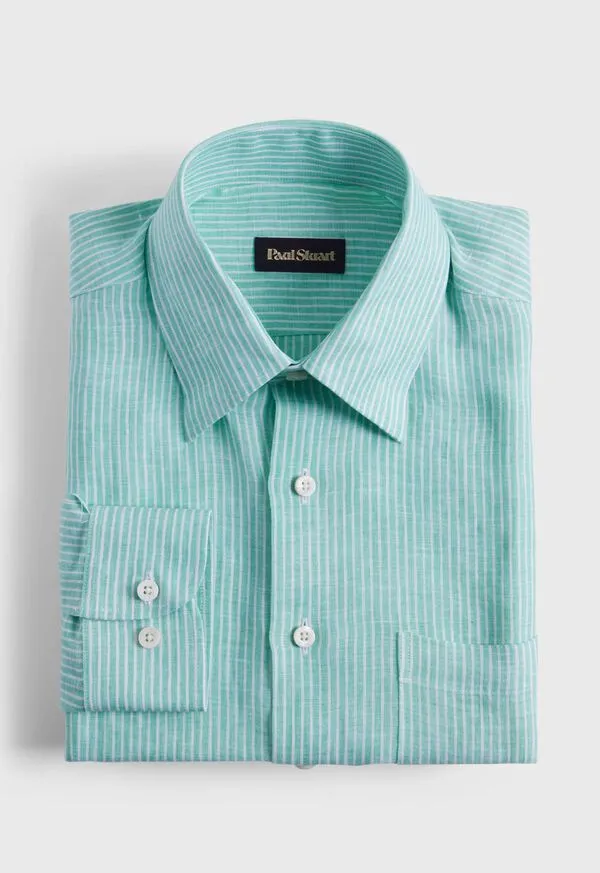 Sport Shirts Linen Pencil Stripe Sport Shirt Green Paulstuart Mens