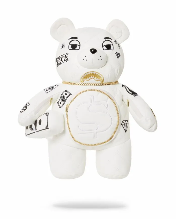 SPRAYGROUND RIVIERA LE BLANC GOLD CHAIN MONEYBEAR TEDDYBEAR BACKPACK Bags