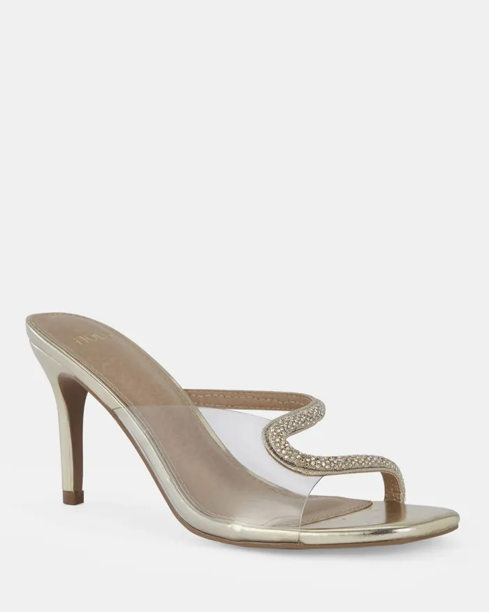 Stilettos NOVO Shoes Women PORSHA GOLD Open Toe Heels