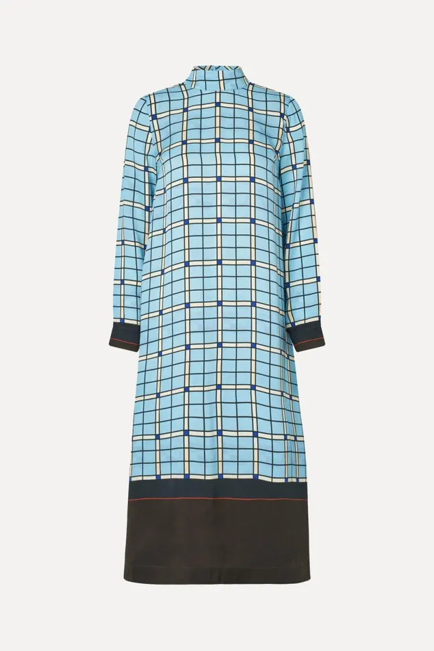 Stine Goya Dresses Long Sleeve Midi Dress 8211 Window Check 8211 Women