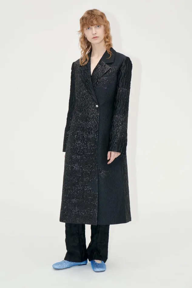 Stine Goya Outerwear Long Sleeve Straight Coat 8211 Black Impressionist Hue 8211 Women