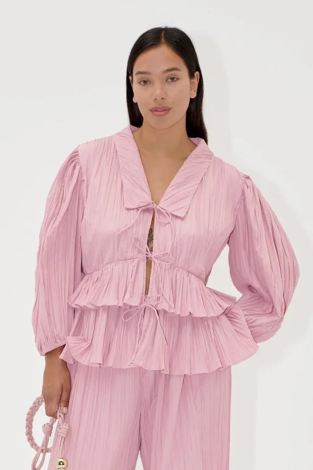 Stine Goya Tops and Shirts Balloon Sleeve Tie Top 8211 Pink Nectar 8211 Women
