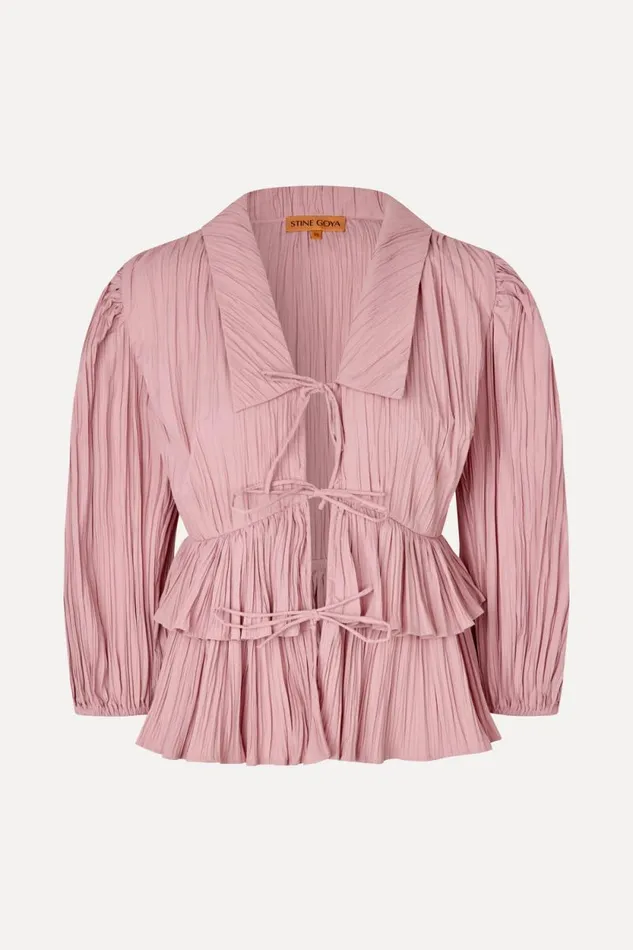 Stine Goya Tops and Shirts Balloon Sleeve Tie Top 8211 Pink Nectar 8211 Women