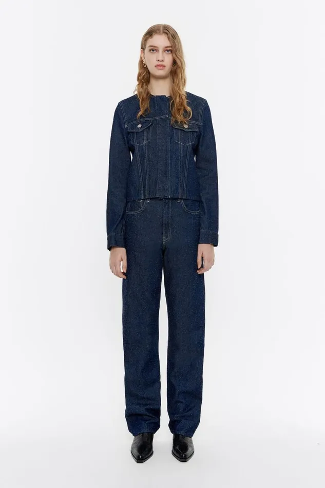 STRAIGHT CROPPED 8211 Dark Blue Perforated Jeans Dark Denim Blue Women Bimba Y Lola Denim STRAIGHT CROPPED 8211 Dark Blue Perforated Jeans Dark Denim Blue Women Bimba Y Lola Denim