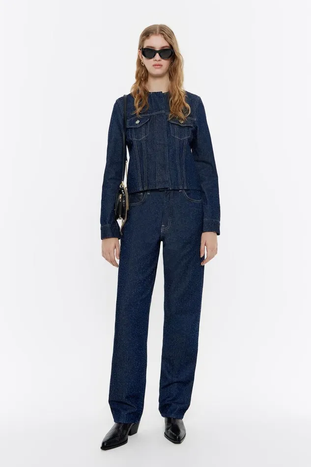 STRAIGHT CROPPED 8211 Dark Blue Perforated Jeans Dark Denim Blue Women Bimba Y Lola Denim STRAIGHT CROPPED 8211 Dark Blue Perforated Jeans Dark Denim Blue Women Bimba Y Lola Denim