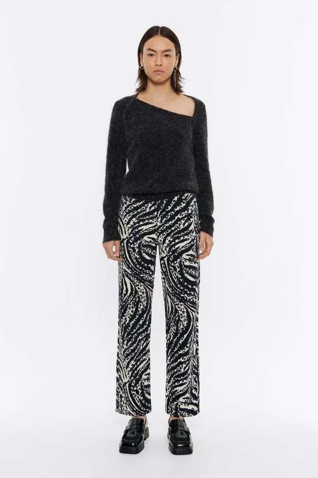 STRAIGHT CROPPED 8211 Ivory Zebra High Neck Zebra Ivory Women Bimba Y Lola Trousers
