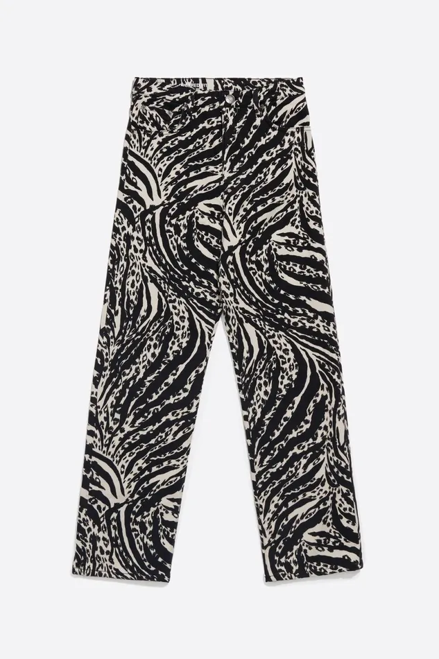 STRAIGHT CROPPED 8211 Ivory Zebra High Neck Zebra Ivory Women Bimba Y Lola Trousers
