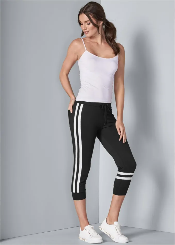 STRIPE DETAIL LOUNGE CAPRIS Black and White Women VENUS Capris