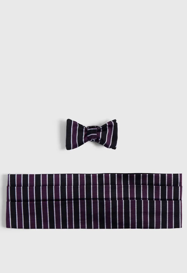 Striped Bow Tie and Cummerbund Set PurpleBlack Ties Paulstuart Mens