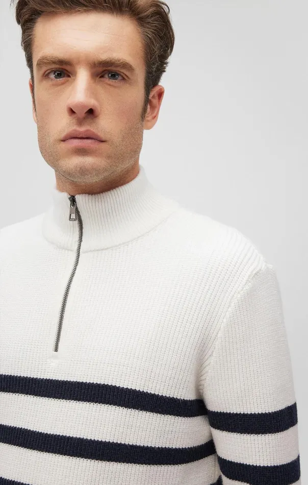 Striped Quarter Zip Sweater In Antique White Men Mavi Jeans Sweaters