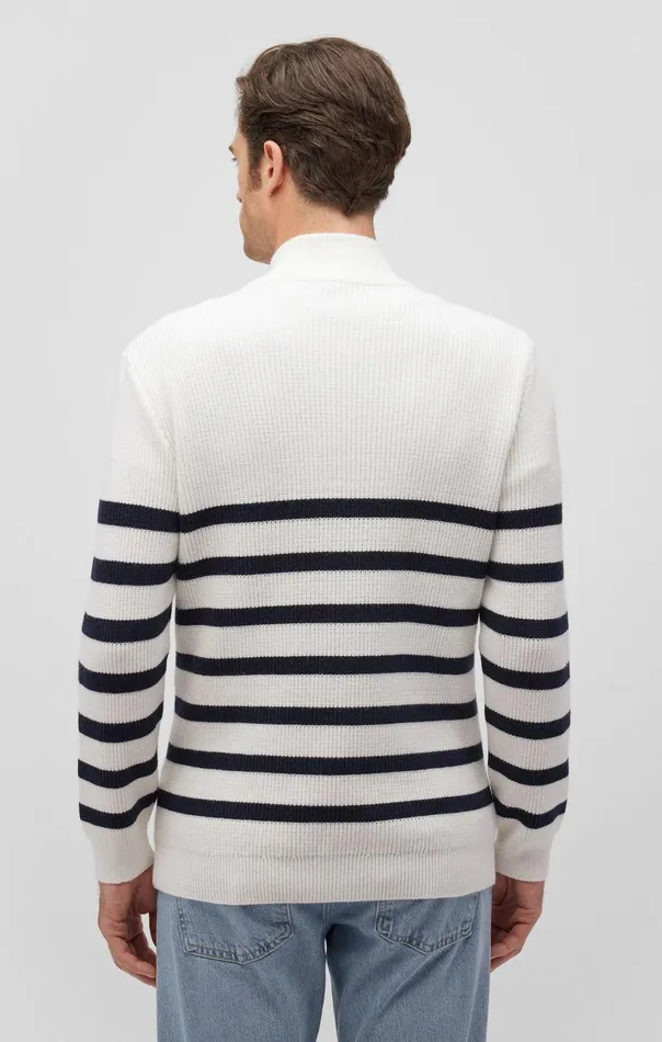 Striped Quarter Zip Sweater In Antique White Men Mavi Jeans Sweaters