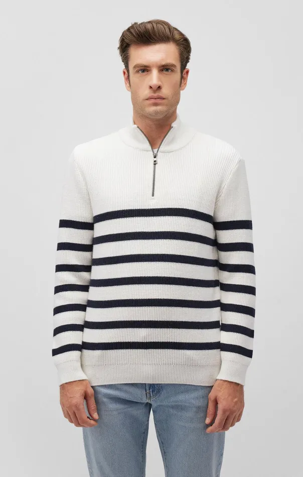 Striped Quarter Zip Sweater In Antique White Men Mavi Jeans Sweaters