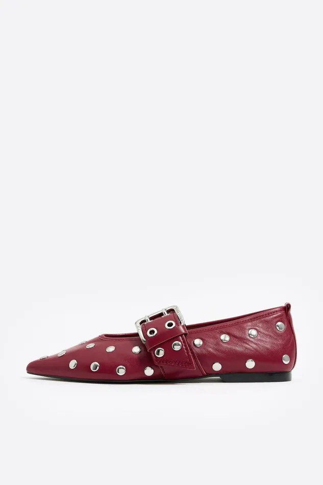 Studded Red Leather Ballerina Red Women Bimba Y Lola Ballerinas