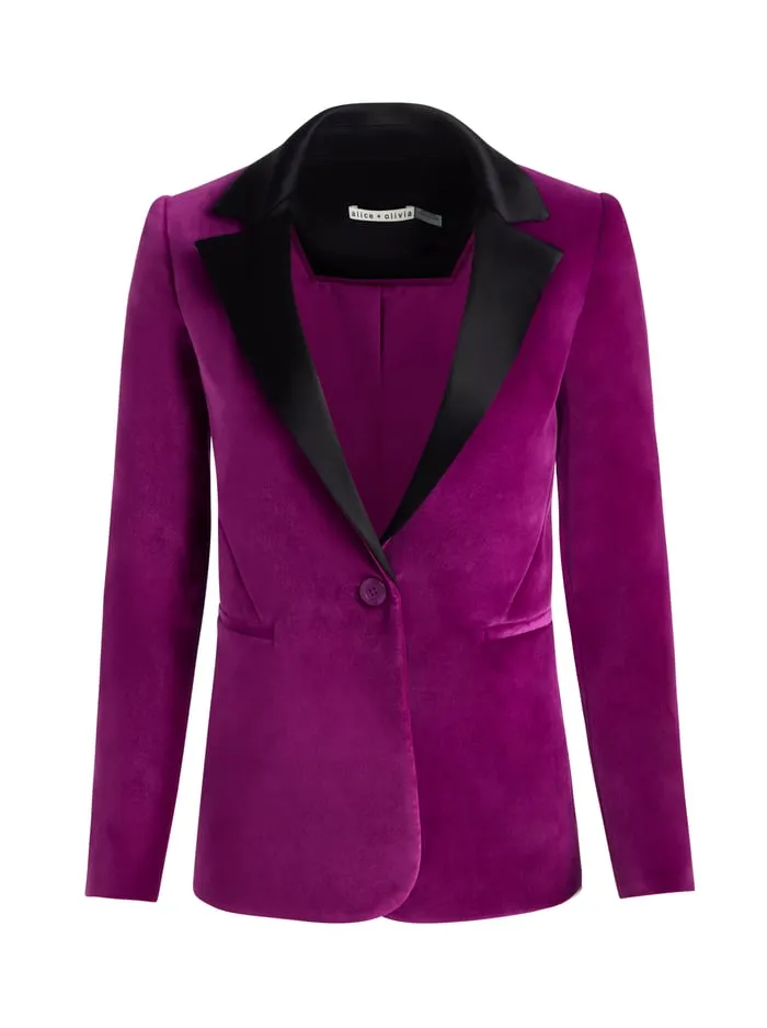 Suits Women Alice Olivia Macey Velvet Blazer Bright Boysenberryblack