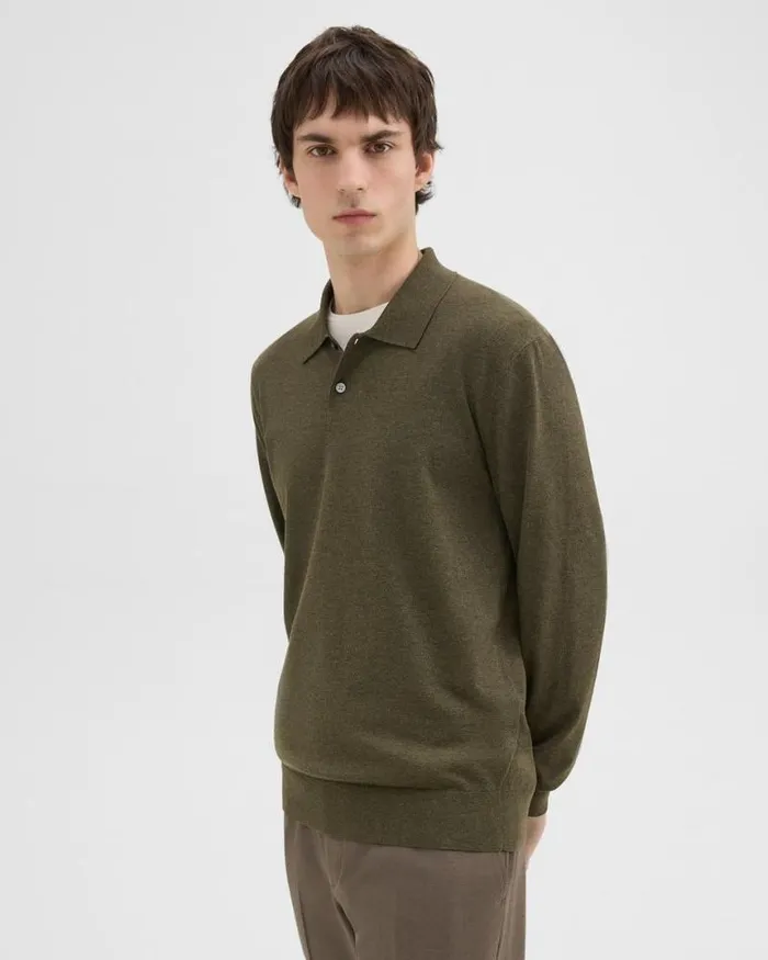 Sweaters Cardigans Men Theory Goris LongSleeve Polo Shirt In Light Bilen Hunter Green Melange Sweaters Cardigans Men Theory Goris LongSleeve Polo Shirt In Light Bilen Hunter Green Melange