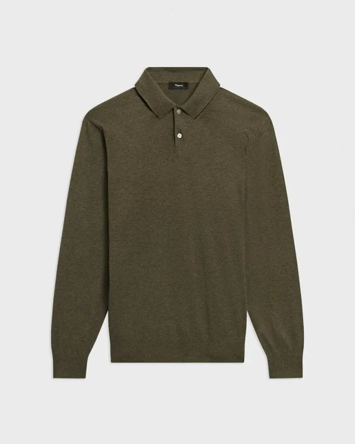 Sweaters Cardigans Men Theory Goris LongSleeve Polo Shirt In Light Bilen Hunter Green Melange Sweaters Cardigans Men Theory Goris LongSleeve Polo Shirt In Light Bilen Hunter Green Melange