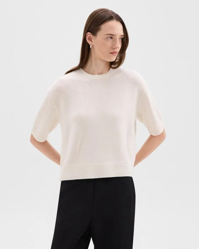 Sweaters Cardigans Women Theory Cropped Tee In Cashmere Ivory