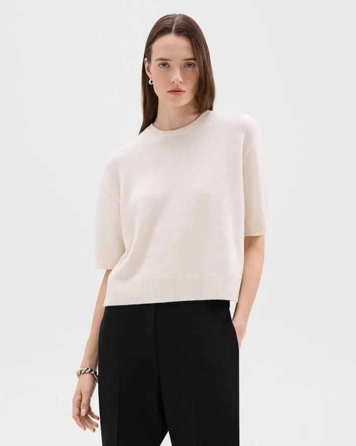 Sweaters Cardigans Women Theory Cropped Tee In Cashmere Ivory Sweaters Cardigans Women Theory Cropped Tee In Cashmere Ivory