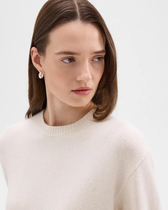 Sweaters Cardigans Women Theory Cropped Tee In Cashmere Ivory Sweaters Cardigans Women Theory Cropped Tee In Cashmere Ivory