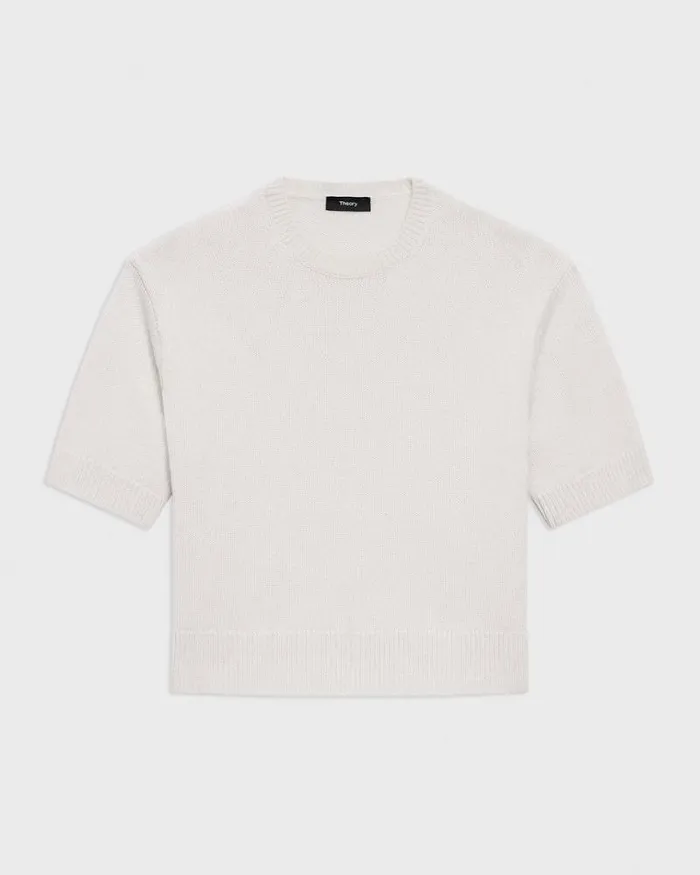 Sweaters Cardigans Women Theory Cropped Tee In Cashmere Ivory Sweaters Cardigans Women Theory Cropped Tee In Cashmere Ivory