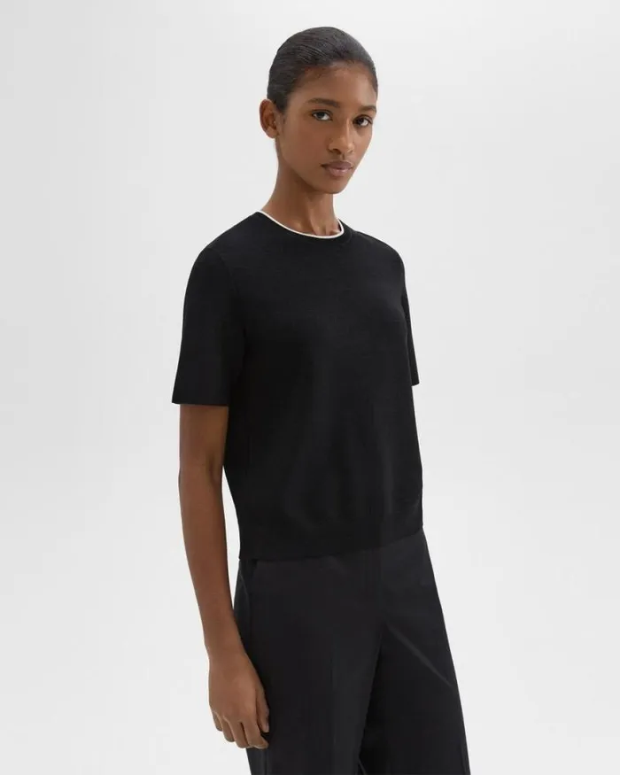 Sweaters Cardigans Women Theory ShortSleeve Sweater In Crepe Knit Black Sweaters Cardigans Women Theory ShortSleeve Sweater In Crepe Knit Black