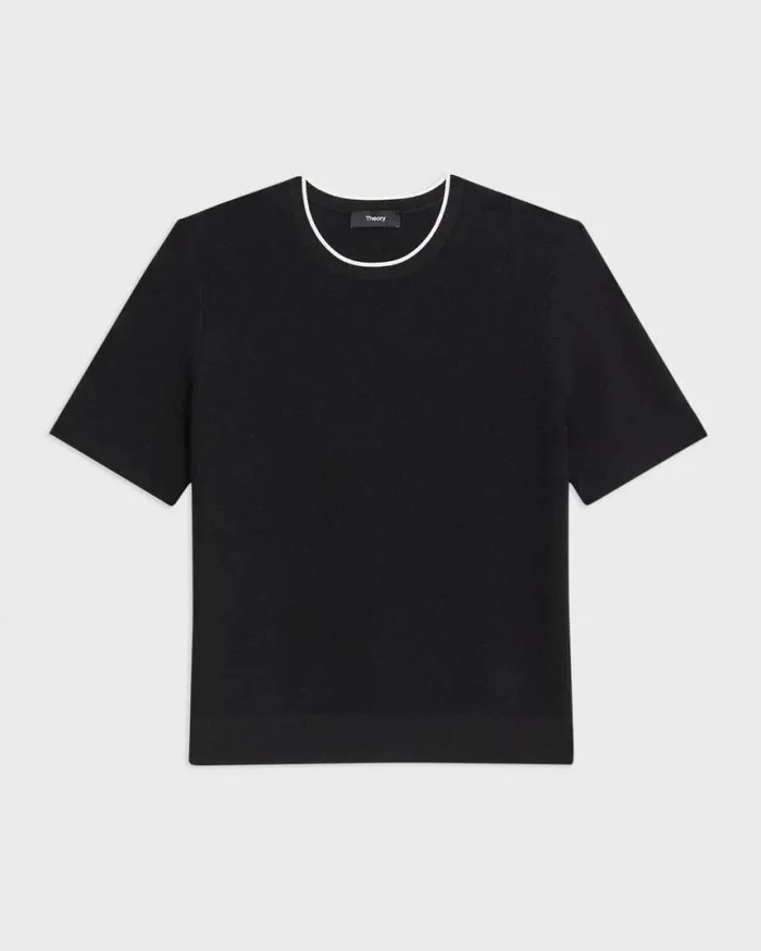 Sweaters Cardigans Women Theory ShortSleeve Sweater In Crepe Knit Black Sweaters Cardigans Women Theory ShortSleeve Sweater In Crepe Knit Black
