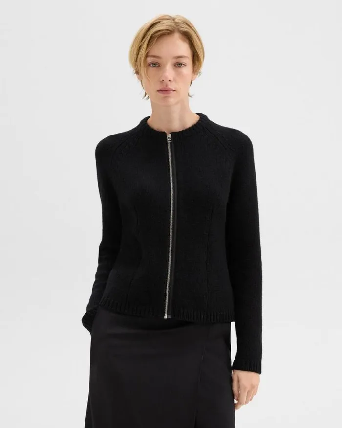 Sweaters Cardigans Women Theory ZipUp Cardigan In Felted WoolCashmere Black