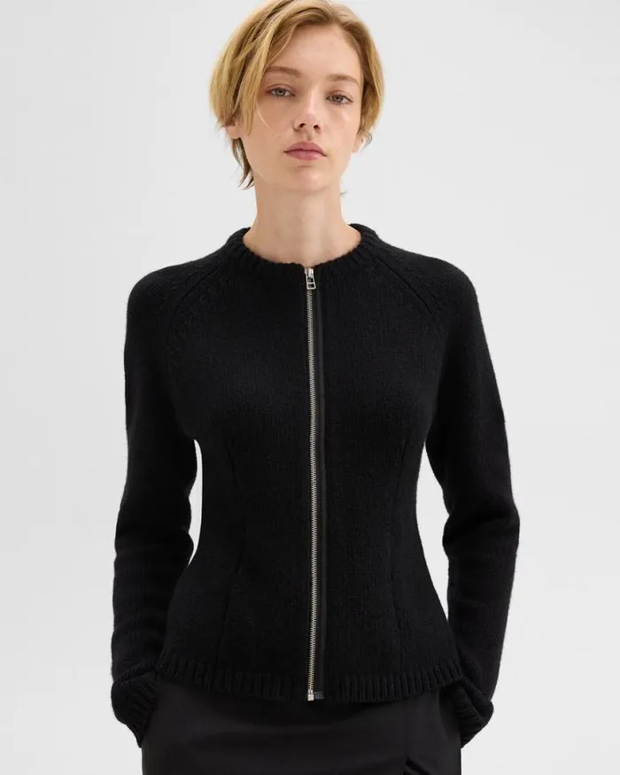 Sweaters Cardigans Women Theory ZipUp Cardigan In Felted WoolCashmere Black