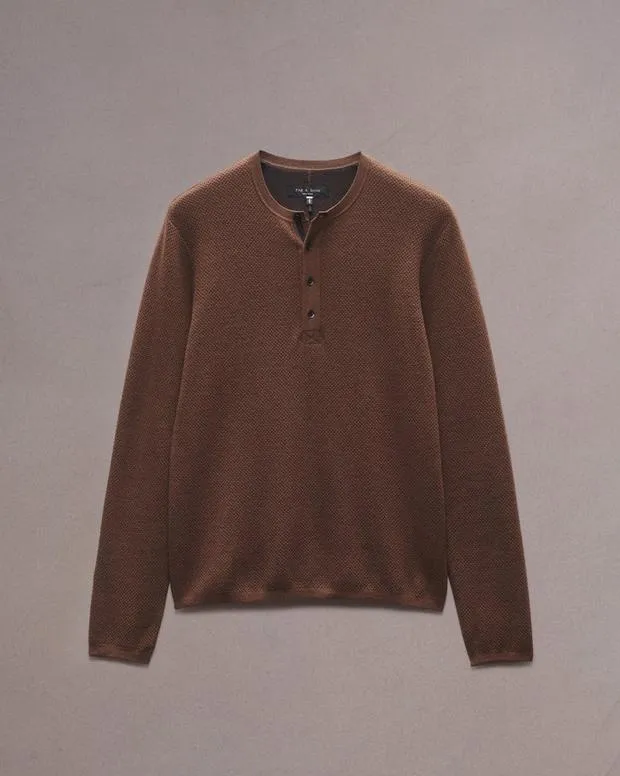 Sweaters Men Rag and Bone Bennet Henley Sweater Chocolate Brown