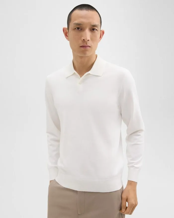 TShirts Polos Men Theory Goris LongSleeve Polo Shirt In Light Bilen White