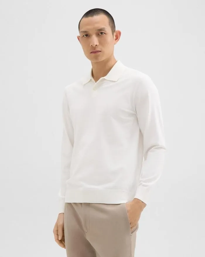TShirts Polos Men Theory Goris LongSleeve Polo Shirt In Light Bilen White