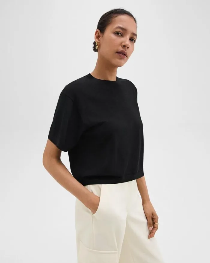 TShirts Tank Tops Women Theory Boxy Tee In Regal Wool Black