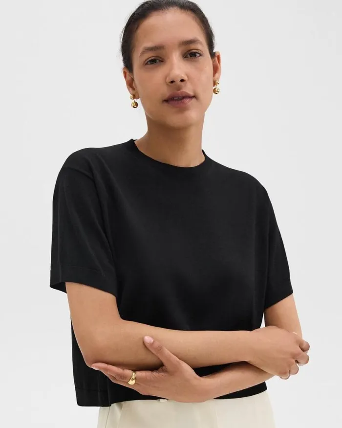 TShirts Tank Tops Women Theory Boxy Tee In Regal Wool Black