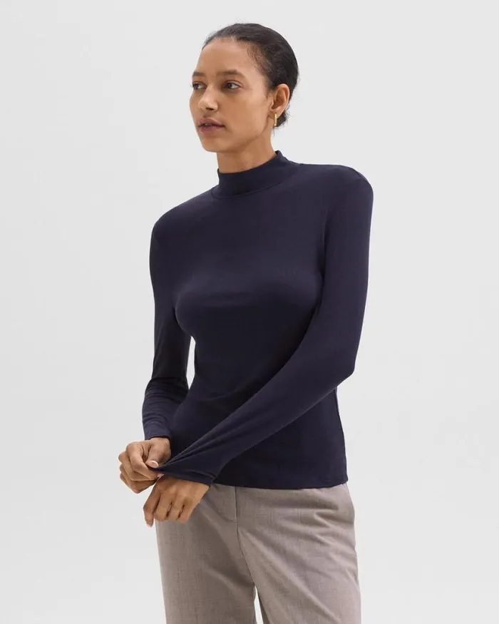 TShirts Tank Tops Women Theory Mock Neck Top In Rib Knit Viscose Deep Navy