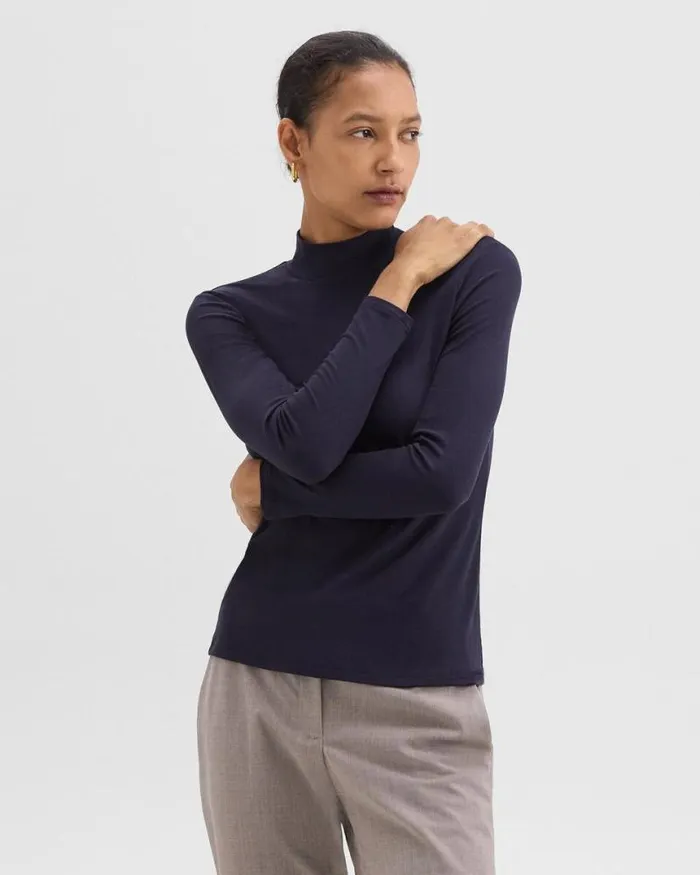 TShirts Tank Tops Women Theory Mock Neck Top In Rib Knit Viscose Deep Navy TShirts Tank Tops Women Theory Mock Neck Top In Rib Knit Viscose Deep Navy