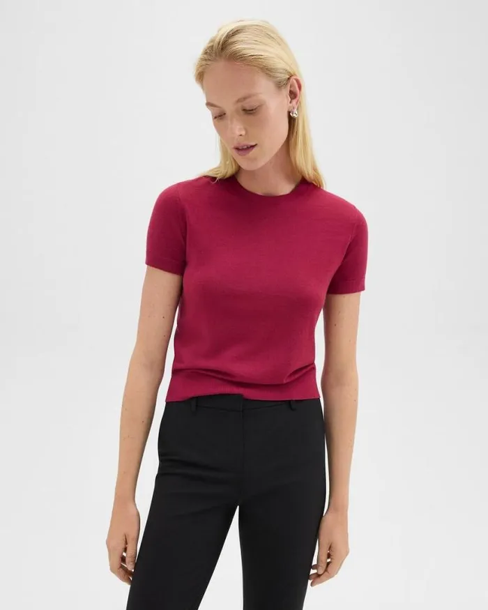 TShirts Tank Tops Women Theory Sweater Tee In Regal Wool Deep Rose