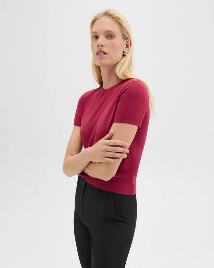 TShirts Tank Tops Women Theory Sweater Tee In Regal Wool Deep Rose