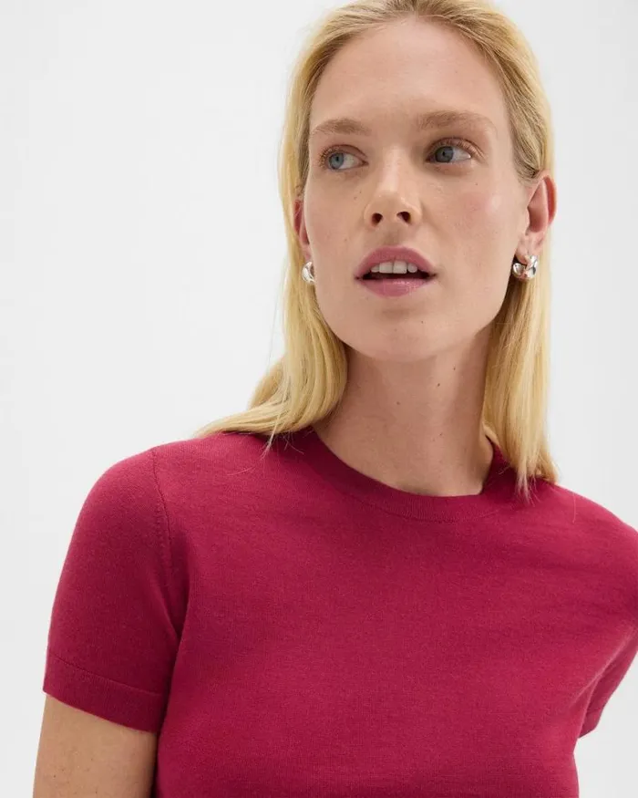 TShirts Tank Tops Women Theory Sweater Tee In Regal Wool Deep Rose