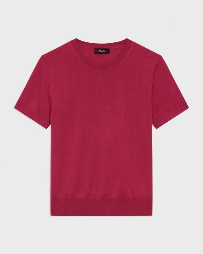 TShirts Tank Tops Women Theory Sweater Tee In Regal Wool Deep Rose