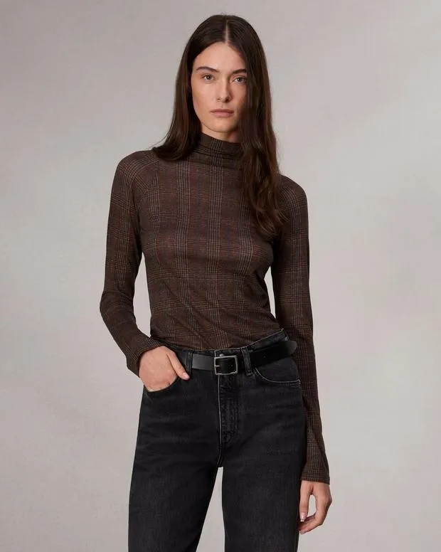 TShirts Women Rag and Bone Shaw Paneled Cotton Turtleneck Brown Multi