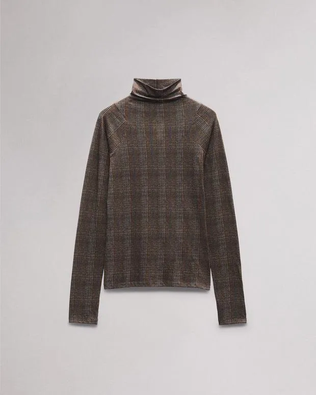 TShirts Women Rag and Bone Shaw Paneled Cotton Turtleneck Brown Multi