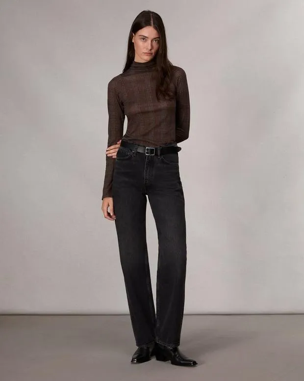 TShirts Women Rag and Bone Shaw Paneled Cotton Turtleneck Brown Multi
