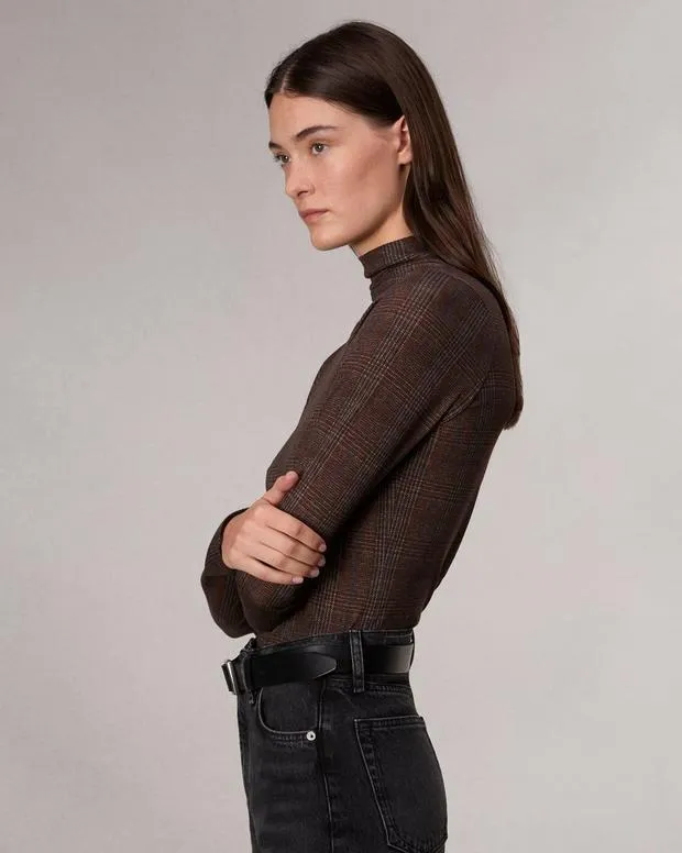 TShirts Women Rag and Bone Shaw Paneled Cotton Turtleneck Brown Multi