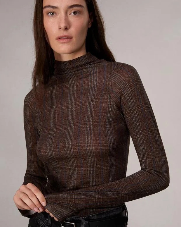 TShirts Women Rag and Bone Shaw Paneled Cotton Turtleneck Brown Multi