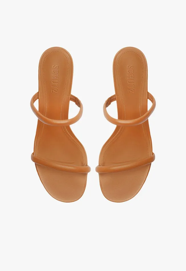 Taliah Mid Nappa Leather Sandal Honey Peach Women Schutz Shoes Mules