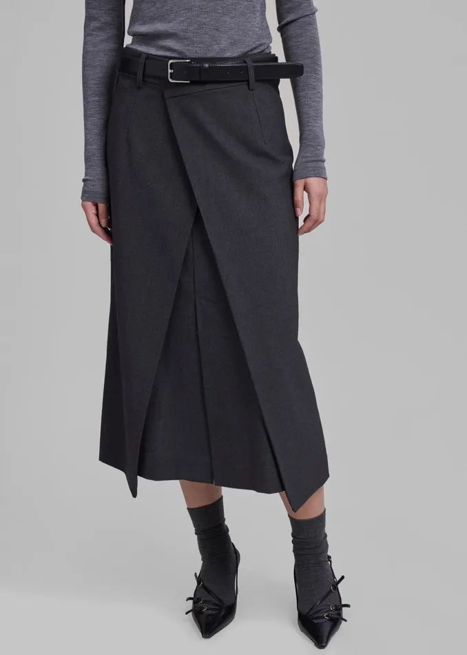 The Frankie Shop Bottoms Andy Midi Wrap Skirt 8211 Charcoal 8211 Women